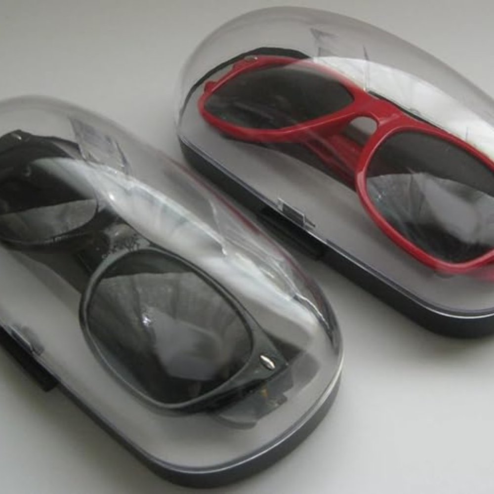 Designer Sunglass Eyeglass Case Hard Plastic Black Clear Top Hard Clam Shell